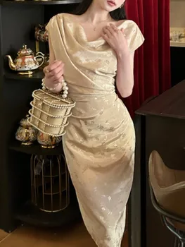 Летнее модное элегантное платье-комбинация с принтом без спинки, женское длинное сексуальное платье для вечеринки, отдыха, плиссированные платья, шикарный Бохо винтаж