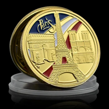 Эйфелева Башня Золотая Монета Париж Франция Памятная Медаль Романтические Знаковые Здания Значок FR Стиль Сувенирного Подарка Домашнего Декора