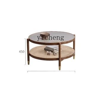 YY Сочетание чайного столика из массива дерева в скандинавском стиле, Современный Минималистичный круглый чайный столик из Чанхунского стекла
