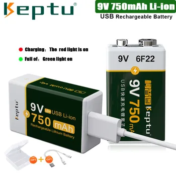 KEPTU 9v Литий-ионные Аккумуляторные Батареи 750 мАч 6F22 9V USB Аккумулятор для Металлоискателя Мультиметр Пульт Дистанционного Управления + Кабель Type-C