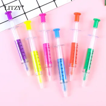 6 цветных шприц-маркеров, шариковых ручек для школьного рисования, флуоресцентных ручек, канцелярских принадлежностей