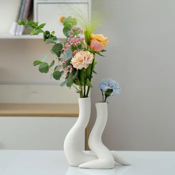 Керамическая ваза в скандинавском стиле, минималистичная композиция из цветов в виде человеческого тела, жардиньерка, украшение дома для гостиной, Современное творчество
