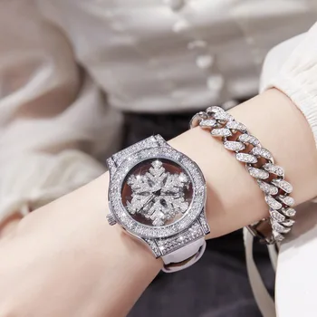 Sdotter UTHAI BK120, женские часы с вращающейся снежинкой, выдолбленными бриллиантами, легкие роскошные часы Luck Full Sky Star, водонепроницаемые кварцевые