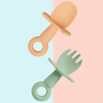 Пищевая Силиконовая вилка-ложка для кормления ребенка Однотонные цвета Для младенцев и малышей, не содержащие BPA, Новая дополнительная посуда для кормления
