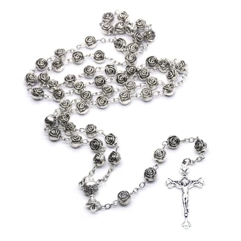 Католические Розы, Бусины, Ожерелье с четками для женщин, длинные цепочки с подвесками