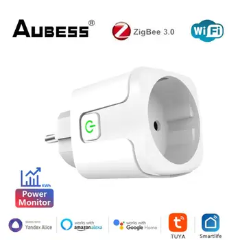 Умная розетка Tuya Zigbee Smart Plug EU подходит для EU / FR / DE С контролем мощности, голосовым управлением Через Alexa Google Home Yandex Alice