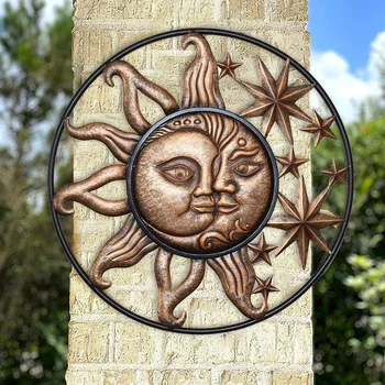 Кованые скульптуры на тему Солнца и Луны на стене, фон для гостиной, Садовый декор