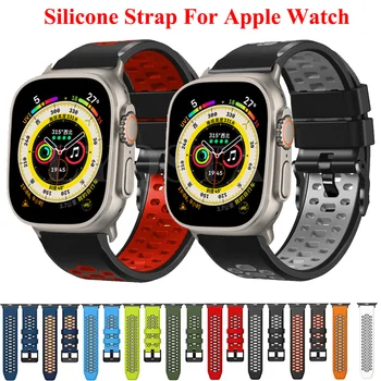 Силиконовый Ремешок Для Apple Watch Band 44мм 40мм 49мм 41мм 45мм 42мм 38мм 4544 мм браслет iwatch серии Ultra 7 se 3 4 5 6 8 ремешок