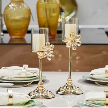 Золотой подсвечник, бытовая стеклянная подставка для свечей, Стол для свадебной вечеринки, Роскошный ужин при свечах, Романтические декоративные подсвечники