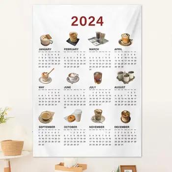 Комнатный Настенный Календарь Мягкий Моющийся Настенный Календарь на 2024 год, Гобелен, 12 Месяцев Стильной комнаты, Украшения для спальни, Новый Год
