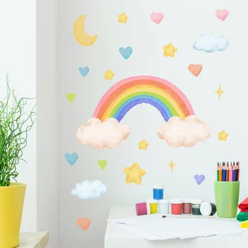 Сделай сам, наклейка на стену с радужной луной, звездой и облаком, украшение детской комнаты, самоклеящаяся