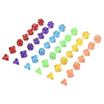 7 шт./лот, набор прозрачных кубиков D4, D6, D8, D10, D10%, D12, D20, 6 цветов разного цвета