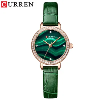 Набор женских часов Curren с изумрудно-зеленым циферблатом, Женский кожаный ремешок, кварцевые часы, женские часы Relogio Mujer Hot
