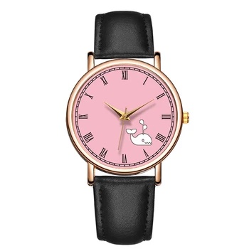 Модные Женские Кварцевые Часы Pink Whale Элегантные Водонепроницаемые Кожаные Кварцевые Наручные Часы Reloj Mujer