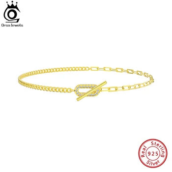 ORSA JEWELS Модные Ножные браслеты-цепочки из 14-каратного золота с скрепками для женщин из стерлингового серебра 925 пробы, боковые ремешки на лодыжках, летние ювелирные изделия SA62