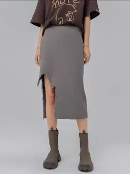 Женская нерегулярная облегающая сексуальная юбка с разрезом Y2k, осенне-зимняя уличная одежда, модные юбки-карандаш для вечеринок и клубов с высокой талией,