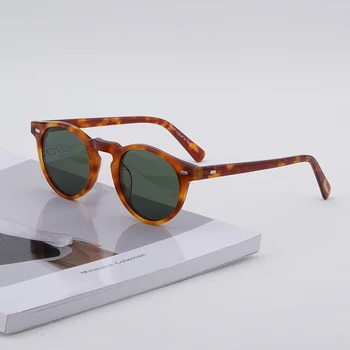 Дизайнерские мужские и женские солнцезащитные очки, винтажные очки с градиентными линзами, бренд Gregory Peck, ретро Янтарно-зеленые очки OV5186 в коробке