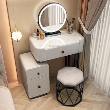 Современный туалетный столик из массива дерева для домашней мебели, туалетный столик для макияжа с зеркалом, Телескопический Высококлассный туалетный столик для спальни