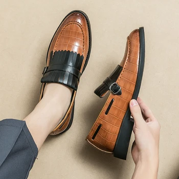 Высококачественная мужская обувь из натуральной кожи, Повседневные мужские лоферы без застежки, мужские Мокасины на плоской подошве, Обувь большого размера ручной работы