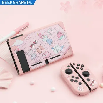 Оболочка GeekShare для Nintendo Switch, розовая одежда для девочек, мультяшные игры, мягкая задняя крышка из ТПУ, аксессуары для корпуса Nintendo Switch