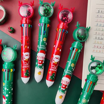 1 шт. Рождественская шариковая ручка 10 цветов, студенческая цветная ручка нажимного типа, Санта-Клаус нажимает на шариковую ручку 0,5 мм, школьные канцелярские принадлежности