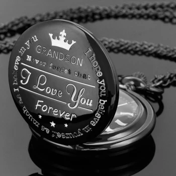 Новый черный дедушка внуку Лучший подарок Кварцевые карманные часы Изысканное ожерелье подвеска Брелок цепочка Мужские и женские часы