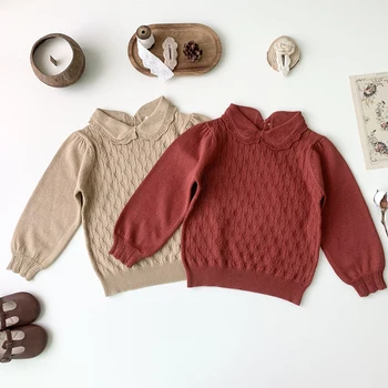 Осенне-зимний свитер в стиле ретро, свитера для маленьких девочек, Вязаные Пуловеры для мальчиков, Однотонный Свободный Пуловер с длинным рукавом, Повседневные топы, Детская одежда