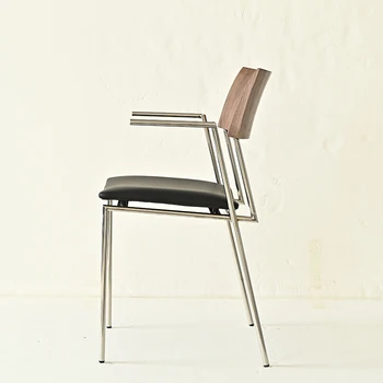 Современный обеденный стул из цельного дерева в скандинавском стиле, роскошный обеденный стул из цельного дерева, нержавеющая сталь, небольшая квартира, итальянский дизайн, письменный стул с двойным подлокотником