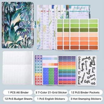 A6 Plant Color Printing Macaron Creative PU Notebook Cash Budget Вкладыш для финансовой книги С сумкой на молнии