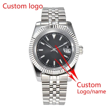 Механические часы с пользовательским логотипом, мужские наручные автоматические часы, мужские водонепроницаемые черные часы из цельной стали, часы Montre Homme new Watch