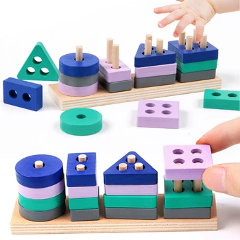 Мини Деревянная игрушка Монтессори Строительные блоки Развивающие игрушки для раннего обучения, соответствующие цвету и форме, Познавательные детские игрушки для мальчиков и девочек