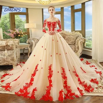 Элегантное свадебное платье с круглым вырезом и аппликациями, романтичное свадебное платье длиной до пола с рукавом 3/4, изящное Vestidos De Novia