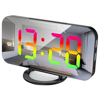 Цифровой RGB-будильник для спальни, 6,5-дюймовый HD и зеркальный дисплей с 4 сменными цветами RGB и 7 обычными цветовыми цифрами