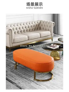 Постмодернистский светлый роскошный диван для гостиной, приставной табурет для обуви, табурет для ног из нержавеющей стали, кожаный табурет для ног кровати в спальне