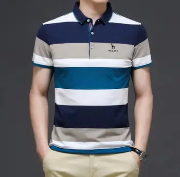 Высококачественная мужская футболка-поло Hazzys 2023 Модного бренда, хлопковые мужские топы с коротким рукавом в полоску, Новая Повседневная удобная Мужская одежда