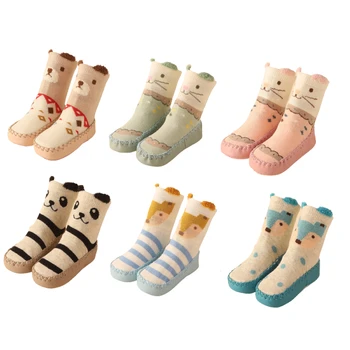 Детские зимние носки на резиновой подошве для новорожденных девочек и мальчиков, детские носки для пола, обувь с нескользящей мягкой подошвой, носок для 0-32 м