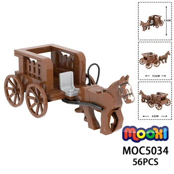 56ШТ Городской фермерский экипаж для перевозки строительных блоков MOC Сделай сам Лошадь с четырехколесным транспортным средством, Собери кирпичные игрушки для детей MOC5034
