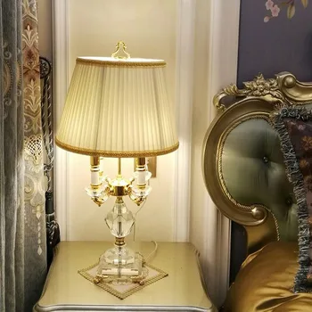 Классическая европейская хрустальная настольная лампа, прикроватная лампа для спальни, роскошная модная хрустальная настольная лампа Abajur E14, светодиодная лампа MJ1024