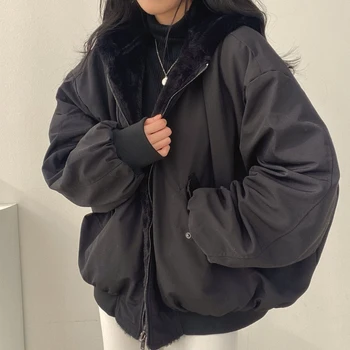 Корейский стиль плюс бархат, утолщенный с обеих сторон, для ношения хлопчатобумажной одежды из шерсти ягненка, женское пальто, зимняя новая хлопчатобумажная куртка с капюшоном