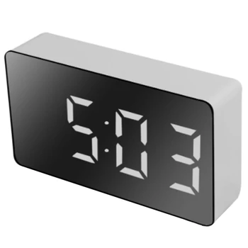 Многофункциональные зеркальные часы со светодиодной подсветкой, цифровой будильник, отображение времени повтора, ночная ЖК-подсветка, настольный USB 5 В / без батареи Домашний декор