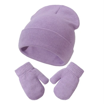 Однотонная теплая вязаная шапка крючком, перчатки для новорожденных девочек QX2D