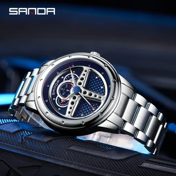 Лидер продаж Мужские Спортивные наручные часы Рулевое колесо автомобиля 3D Модель Водонепроницаемые Часы из нержавеющей Стали Кварцевые Часы Relogio Masculino