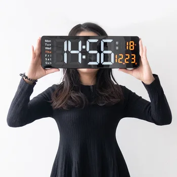 Большие цифровые настенные часы с дистанционным управлением, отображение температуры, даты, недели, таймер обратного отсчета, настольные часы, настенные двойные будильники, светодиодные часы
