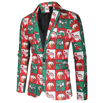 Мужское Рождественское пальто Модный повседневный костюм с рождественским принтом, пальто, куртки, модный вечерний топ с длинным рукавом, приталенная блузка для вечеринок