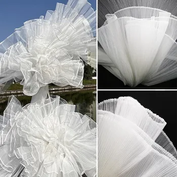 Жесткая Сетчатая Органза шириной 150 см, плиссированная ткань с мелкими морщинками, дизайнерская ткань для шитья 