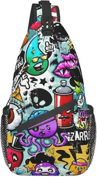 Рюкзак-слинг с каракулями для мужчин и мальчиков, совместимый с мультяшным граффити, рюкзак через плечо, спортивная сумка для неуравновешенности, дорожная сумка на открытом воздухе