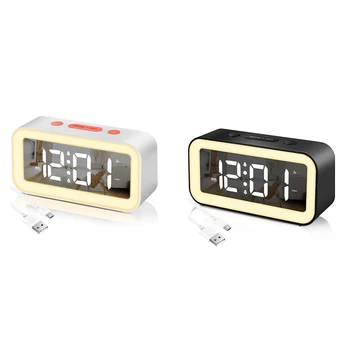 Цифровой будильник, зеркальные Электронные светодиодные часы с регулируемой яркостью, будильники с повтором на 12-24 часа Для спален