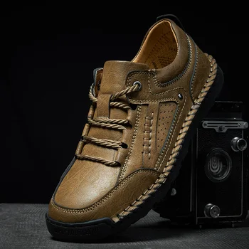 Осенние Оксфорды, походная обувь для путешествий, мужская повседневная обувь из натуральной кожи ручной работы на мягкой подошве, удобная мужская походная обувь