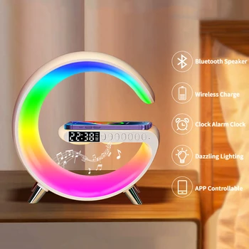 G-образное умное беспроводное зарядное устройство, будильник, Bluetooth-динамик с управлением через приложение, настольная лампа RGB Atmosphere, зарядка светодиодных ламп мощностью 15 Вт