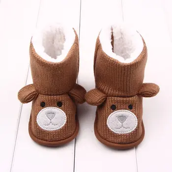 Мультяшные Детские зимние ботинки Мягкие Милые Теплые Детские Пинетки для первых ходунков для малышей Обувь для новорожденных мальчиков с медведями